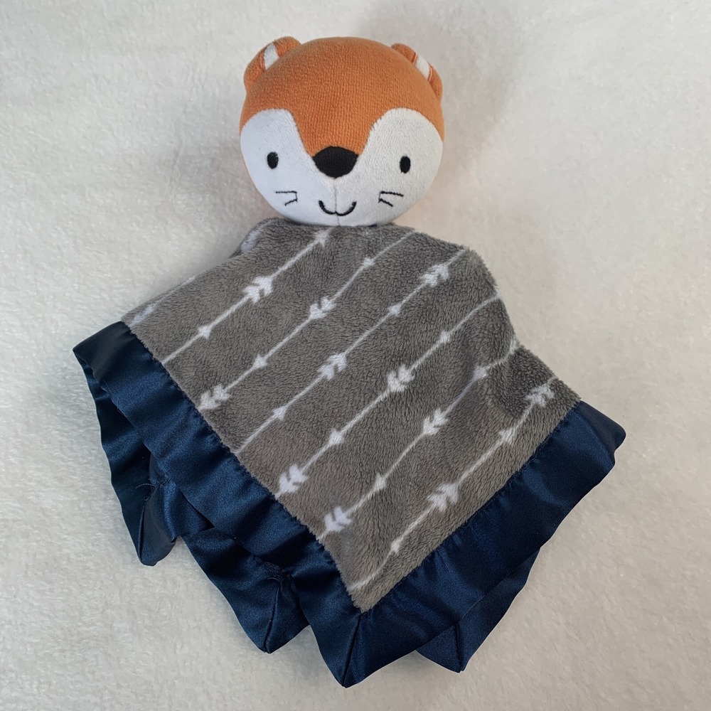 Baby Security Blanket Lovey ~ Parents Choice RED‎ FOX Plush Baby Navy Satin